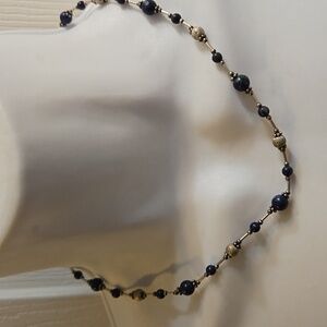 Vintage Azurite & Sterling Bead Necklace